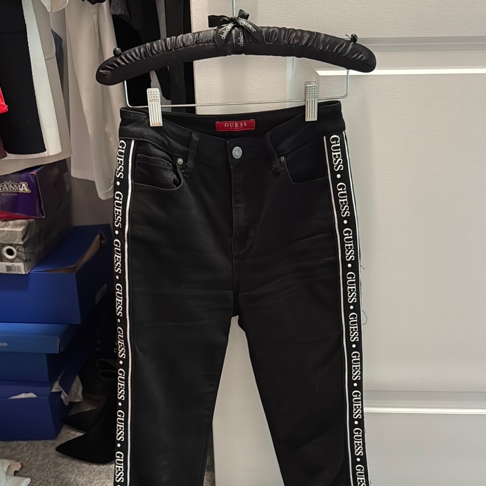 Guess Black Skinny Jeans with Sporty Side Stripes
